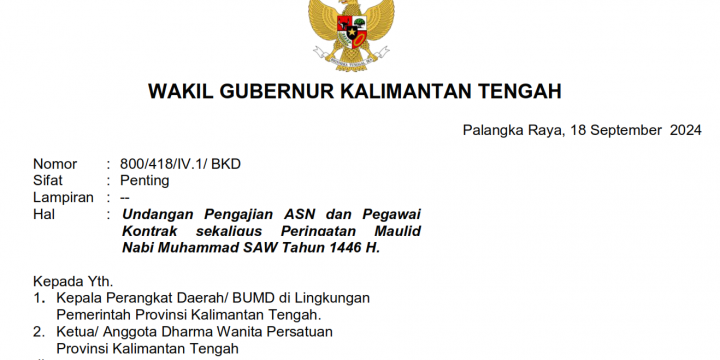 UNDANGAN PENGAJIAN DAN MAULID BAGI ASN DAN TENAGA KONTRAK LINGKUP PEMPROV KALTENG